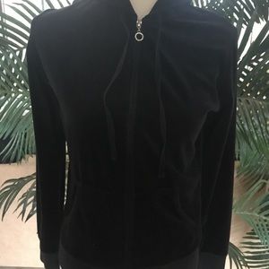 Black velours track suit with straight leg pants